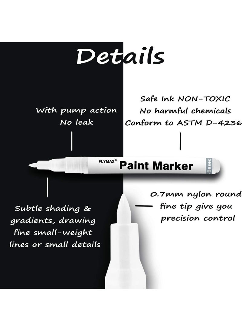 FLYMAX 6 x 0.7mm White Markers for Wood, Stone, Plastic, Leather, Stone, Metal, Canvas, Ceramic, Extra Fine Point, Opaque Ink - Image 3